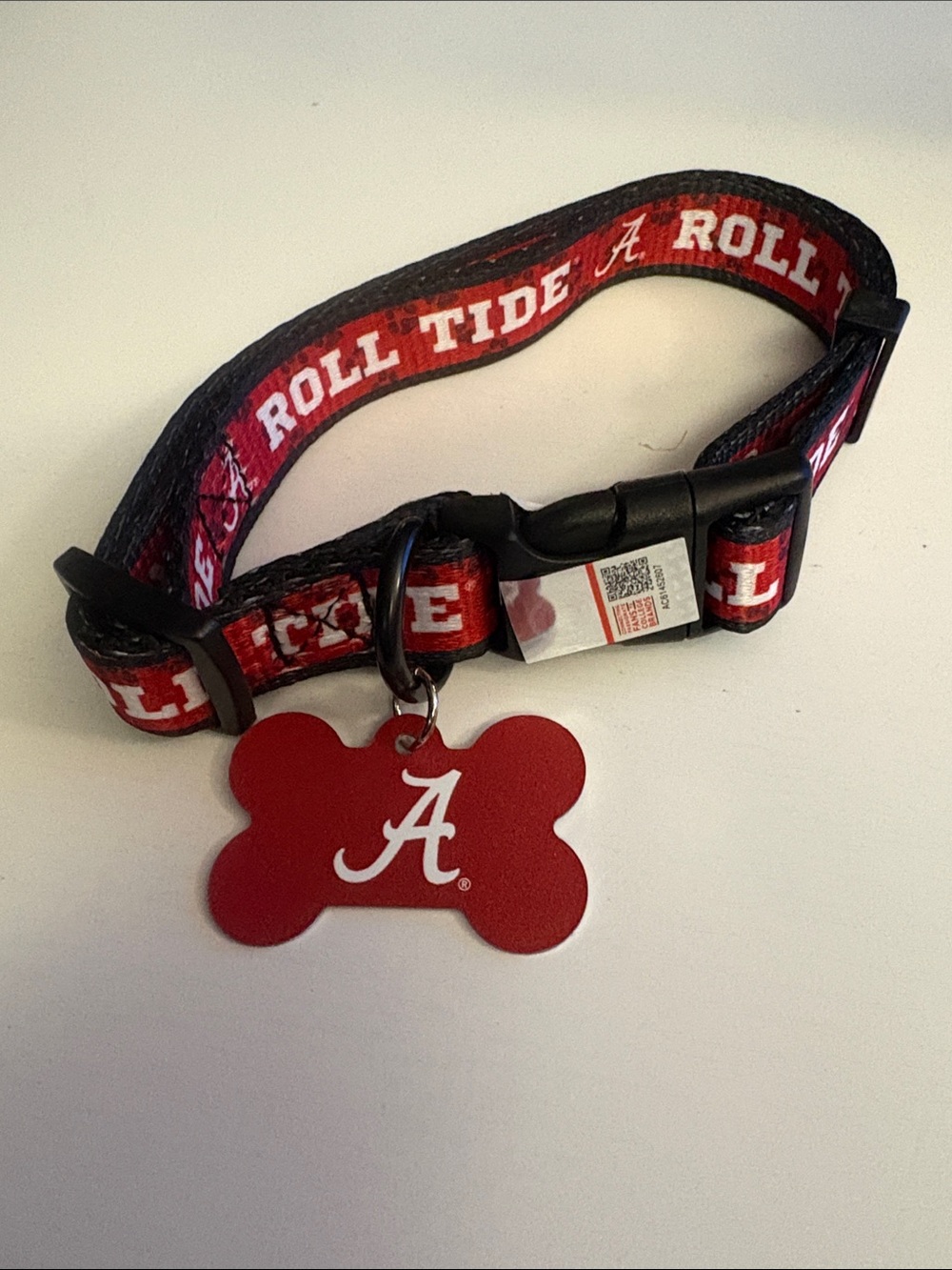 Red 'Roll Tide' Adjustable Dog Collar with Bone ID Tag new